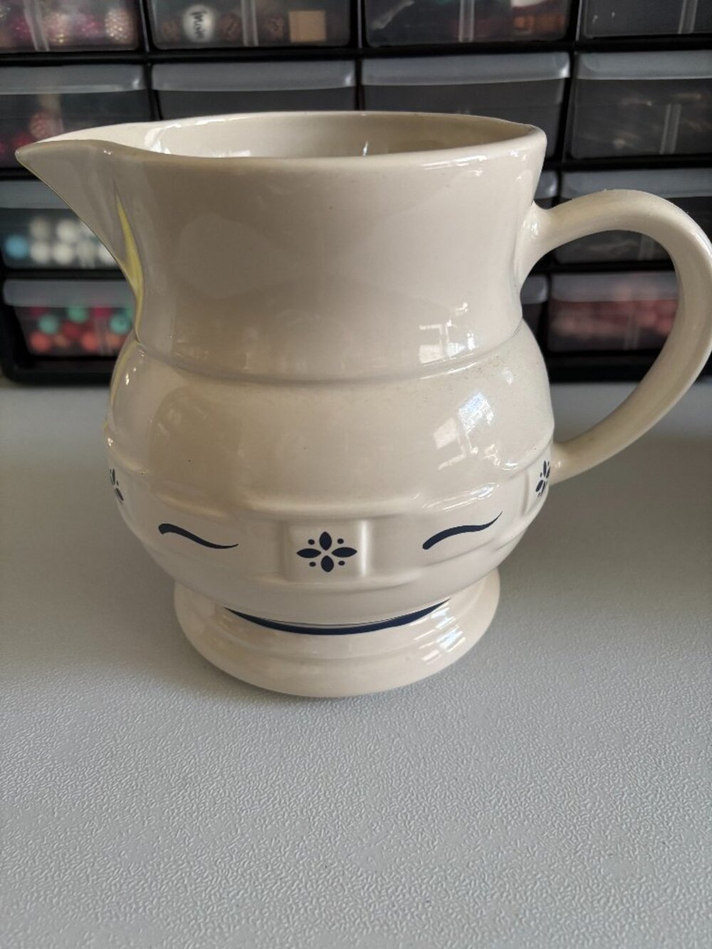 Longaberger Pottery Pitcher in Woven Traditions Blue